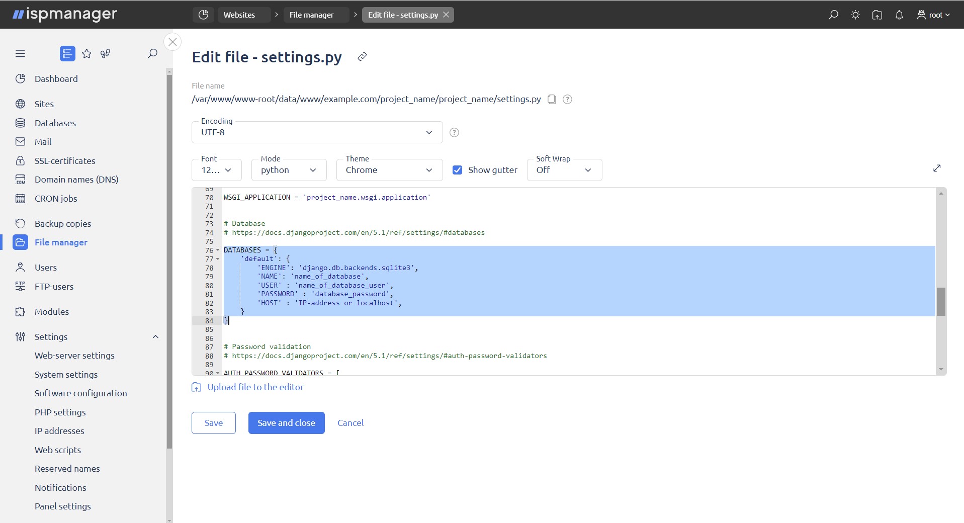 Django database settings
